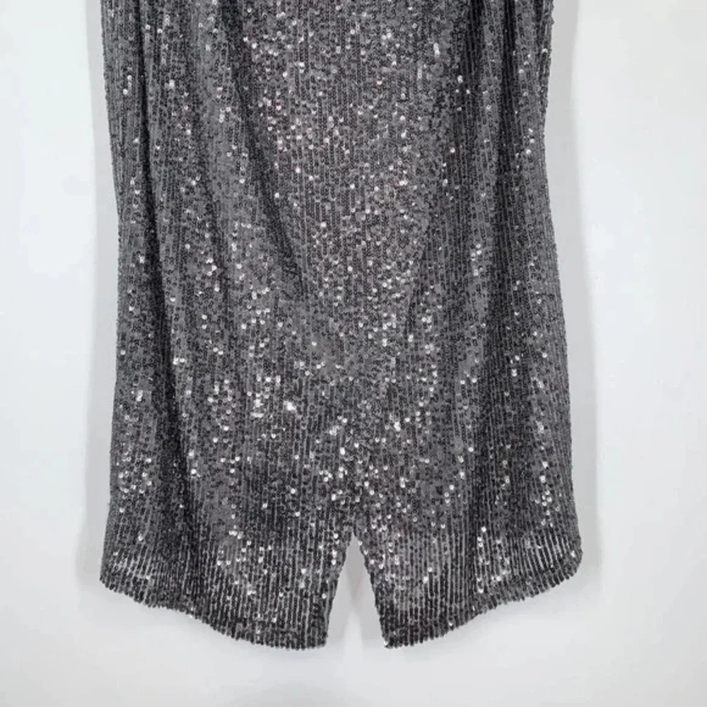 LAUNDRY by Shelli Segal Sequin Cowl Neck Slip Midi Dress in Gunmetal - Picture 7 of 12